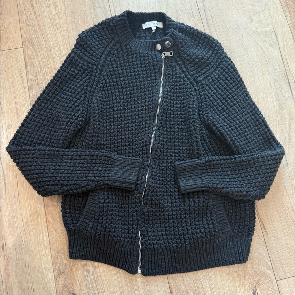 SANDRO WOMEN’S KNIT WOOL + COTTON ZIPPER CARDI